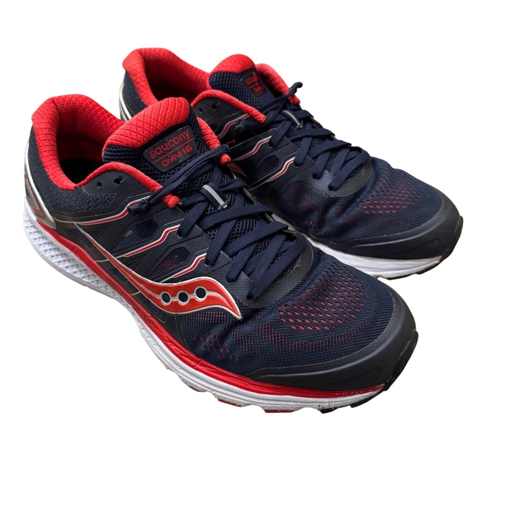 Saucony Omni 16 Mens Running Shoes Navy Red Stability Sneakers Size 11.5